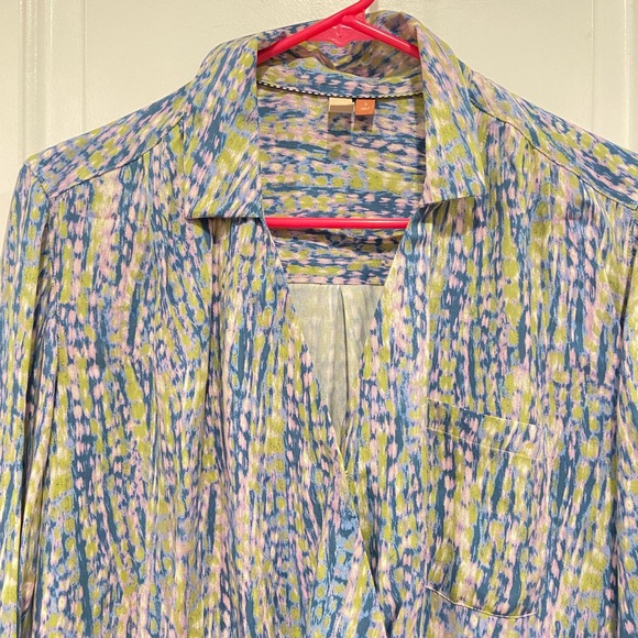 Anthropologie oversized long sleeve overlapping twist front print blouse - Picture 3 of 11